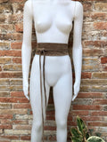 Taupe brown suede OBI belt in natural soft suede.Light brown waist belt.Very dark beige,taupe, greyge boho wrap dress belt. Tan overall belt