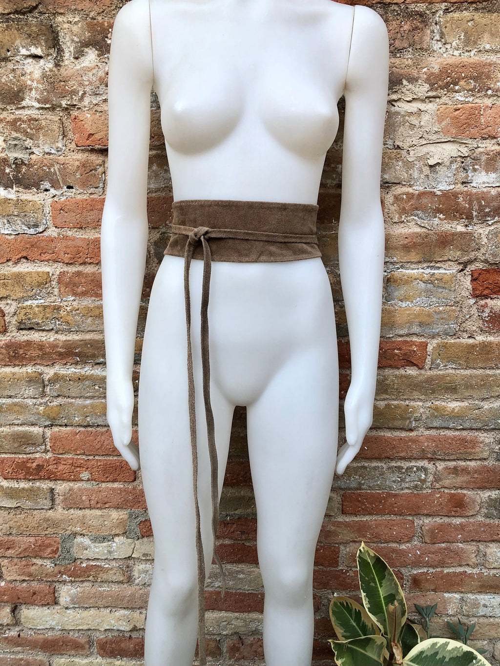 Taupe brown suede OBI belt in natural soft suede.Light brown waist belt.Very dark beige,taupe, greyge boho wrap dress belt. Tan overall belt