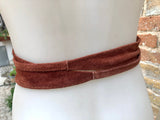 Wide obi belt in suede. Wrap belt in terracotta brown- ORANGE. Genuine leather soft suede sash, rusty brown suede wraparound boho belt