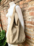 Beige slouch suede bag. Large tote bag in soft genuine leather. Beige leather shopper bag. Origami bag. Carry all bag for laptops, books etc