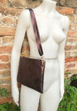 Small leather bag in metallic purple - brown .Cross body bag, GENUINE leather shoulder bag or wristlet. Brown purse with adjustable strap.