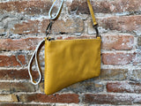 Small leather bag in MUSTARD YELLOW .Cross body bag, shoulder bag or wristlet in GENUINE leather. Yellow bag with adjustable strap