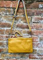 Small leather bag in MUSTARD YELLOW .Cross body bag, shoulder bag or wristlet in GENUINE leather. Yellow bag with adjustable strap