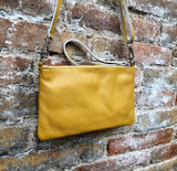 Small leather bag in MUSTARD YELLOW .Cross body bag, shoulder bag or wristlet in GENUINE leather. Yellow bag with adjustable strap