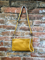 Small leather bag in MUSTARD YELLOW .Cross body bag, shoulder bag or wristlet in GENUINE leather. Yellow bag with adjustable strap