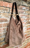 Slouch leather bag in light brown.Taupe color hobo shoulder bag. Boho bag. Book or tablet bags in suede. BROWN suede bag. Leather shopper