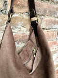 Slouch leather bag in dark brown. Brown suede hobo shoulder bag. Boho bag. Book or tablet bags in suede. BROWN suede purse. Leather shopper