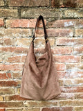 Slouch leather bag in light brown.Taupe color hobo shoulder bag. Boho bag. Book or tablet bags in suede. BROWN suede bag. Leather shopper