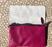 Small leather bag in magenta pink. Fuchsia Crossbody bag, shoulder bag in GENUINE leather. Hot pink bag with adjustable strap and zipper