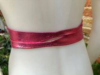 PINK OBI belt in natural soft leather. Waist belt,wide leather belt, metallic, wrap belt, boho sash, boho wraparound pink belt