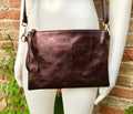 Small leather bag in metallic purple - brown .Cross body bag, GENUINE leather shoulder bag or wristlet. Brown purse with adjustable strap.
