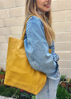 Tote bag in mustard YELLOW with belt.Soft natural GENUINE leather bag + belt set. Large yellow leather bag. Computer, tablet or Laptop bag.