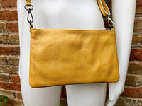 Small leather bag in MUSTARD YELLOW .Cross body bag, shoulder bag or wristlet in GENUINE leather. Yellow bag with adjustable strap