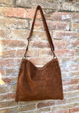 Camel brown suede messenger bag with brown strap. Soft genuine leather crossbody / shoulder bag .or books, tablets. Brown suede purse