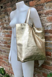 Tote leather bag in GOLD. Leather shopper in natural GENUINE leather. Large carry all bag for your laptop, books.GOLD leather purse + zipper