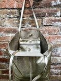 Tote leather bag in GOLD. Leather shopper in natural GENUINE leather. Large carry all bag for your laptop, books. Metallic leather shopper.