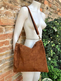 Camel brown suede messenger bag with brown strap. Soft genuine leather crossbody / shoulder bag .or books, tablets. Brown suede purse