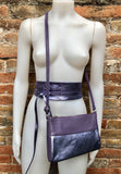 Purple purse + obi waist belt. Genuine leather bag and wrap belt set in metallic shine leather. Disco 70s purple retro bag and wide belt