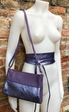 Purple purse + obi waist belt. Genuine leather bag and wrap belt set in metallic shine leather. Disco 70s purple retro bag and wide belt