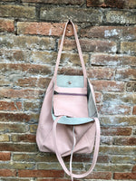 Pink leather bag. TOTE leather shopper in light PINK. Genuine leather. Soft natural shoulder bag for your laptop, ipad, tablet or books.