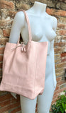 Pink leather bag. TOTE leather shopper in light PINK. Genuine leather. Soft natural shoulder bag for your laptop, ipad, tablet or books.