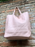 Pink leather bag. TOTE leather shopper in light PINK. Genuine leather. Soft natural shoulder bag for your laptop, ipad, tablet or books.