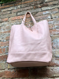 Pink leather bag. TOTE leather shopper in light PINK. Genuine leather. Soft natural shoulder bag for your laptop, ipad, tablet or books.