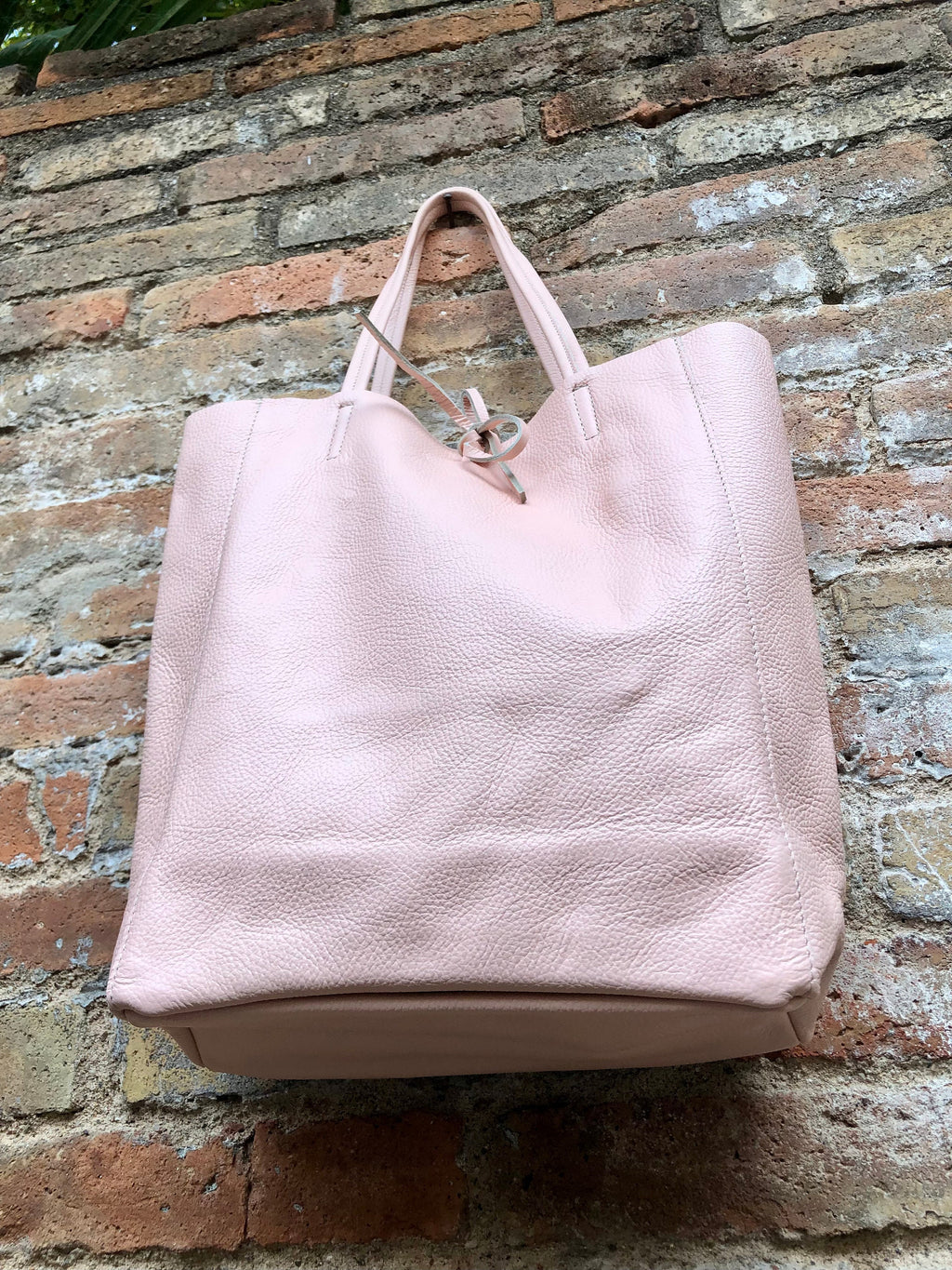 Pink leather bag. TOTE leather shopper in light PINK. Genuine leather. Soft natural shoulder bag for your laptop, ipad, tablet or books.