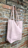 Pink leather bag. TOTE leather shopper in light PINK. Genuine leather. Soft natural shoulder bag for your laptop, ipad, tablet or books.