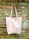 Pink leather bag. TOTE leather shopper in light PINK. Genuine leather. Soft natural shoulder bag for your laptop, ipad, tablet or books.