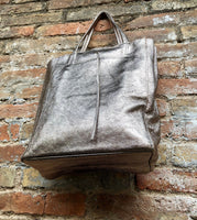 Tote leather bag in BRONZE with zipper. Leather shopper in GENUINE leather. Large carry all bag for your laptop, books. BRONZE leather purse