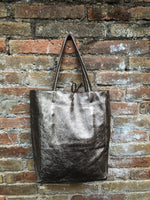 Tote leather bag in BRONZE with zipper. Leather shopper in GENUINE leather. Large carry all bag for your laptop, books. BRONZE leather purse