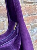 PURPLE slouch leather bag. Shoulder bag made with soft natural suede. Boho suede leather shopper + ZIPPER. Carry all bag for books, tablets