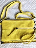 Small YELLOW suede bag. Cross body or shoulder bag in GENUINE suede leather with adjustable strap and zipper. Boho yellow suede purse.