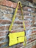 Small YELLOW suede bag. Cross body or shoulder bag in GENUINE suede leather with adjustable strap and zipper. Boho yellow suede purse.