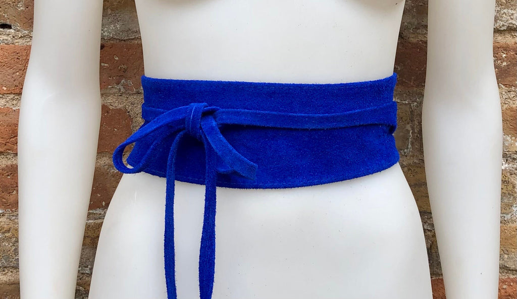Cobalt BLUE OBI belt in natural soft suede, waist belt, soft leather belt, royal blue sash, blue obi, boho blue wraparound dress belt