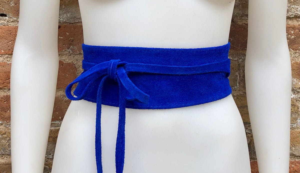 Cobalt BLUE OBI belt in natural soft suede, waist belt, soft leather belt, royal blue sash, blue obi, boho blue wraparound dress belt