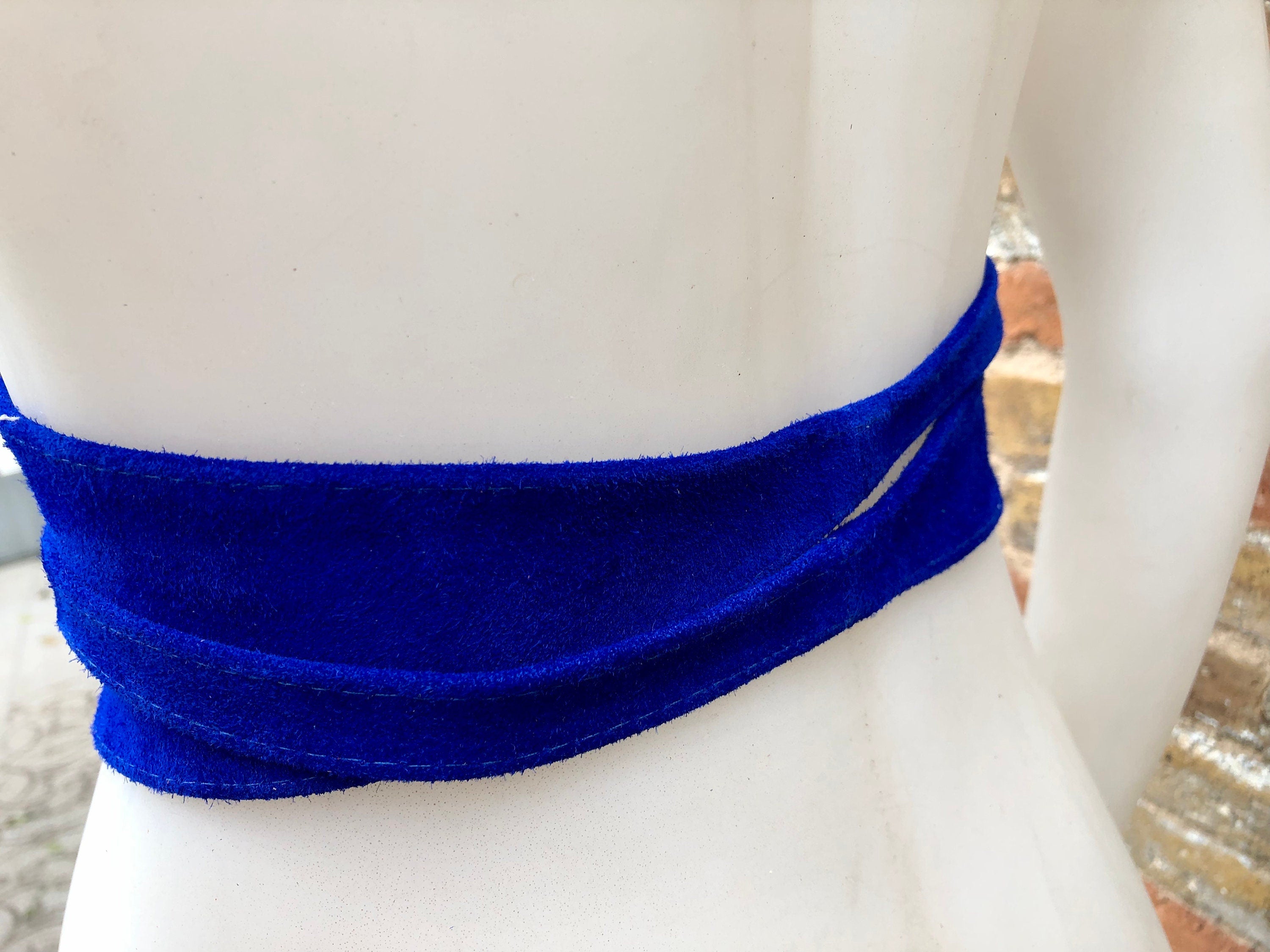 Cobalt BLUE OBI belt in natural soft suede, waist belt, soft leather belt, royal blue sash, blue obi, boho blue wraparound dress belt