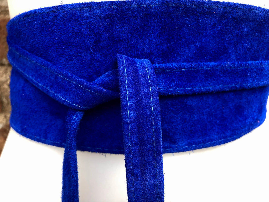 Cobalt BLUE OBI belt in natural soft suede, waist belt, soft leather belt, royal blue sash, blue obi, boho blue wraparound dress belt