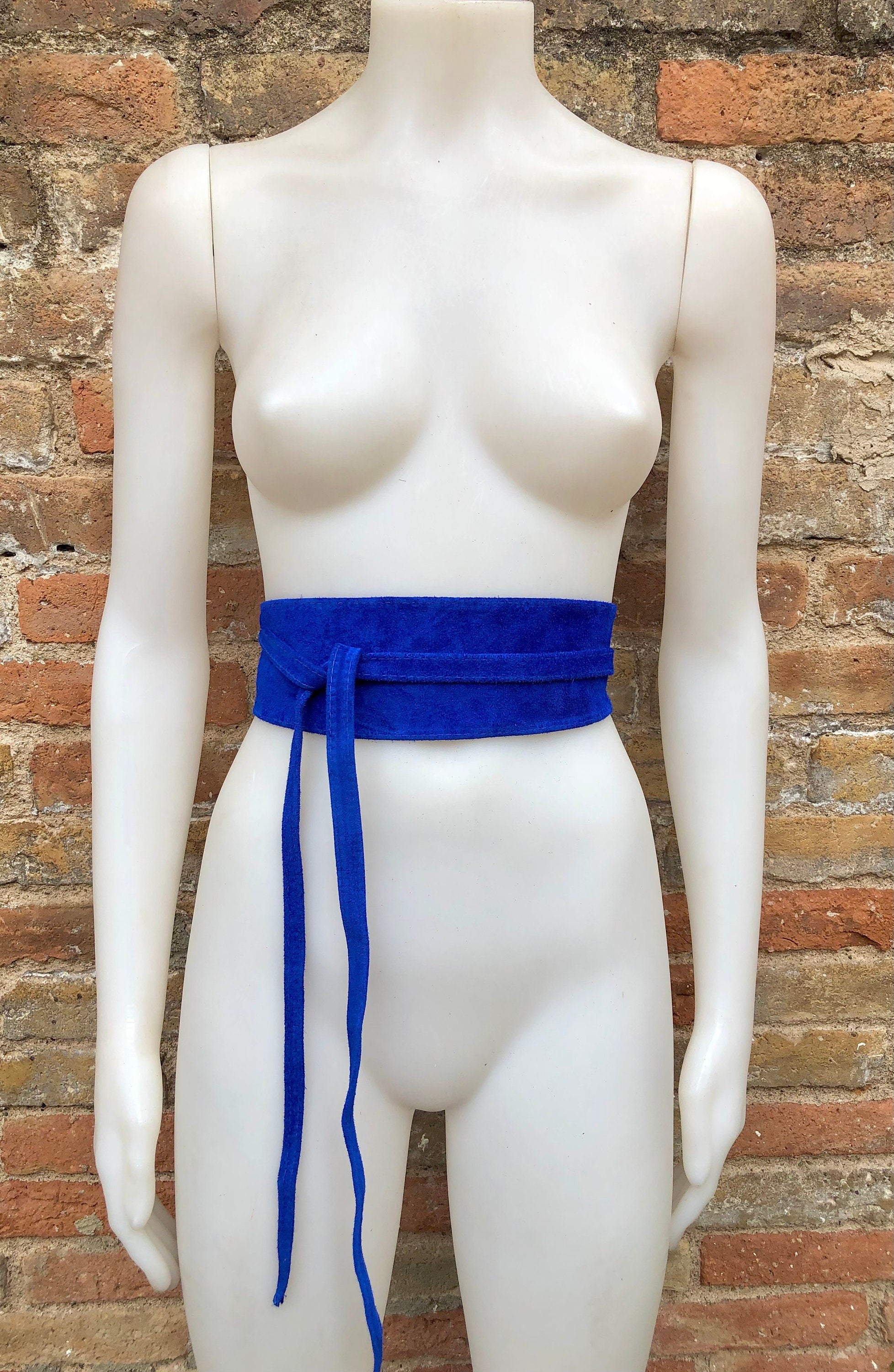 Cobalt BLUE OBI belt in natural soft suede, waist belt, soft leather belt, royal blue sash, blue obi, boho blue wraparound dress belt