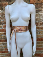 Leather bag + wrap belt set in metallic shine leather. Pink gold, beige and BLACK crosbody or shoulder bag + obi waist belt. Disco 70s purse