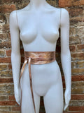 Golden PINK OBI belt in natural soft leather. Waist belt,wide leather belt, metallic, wrap belt, boho sash, boho wraparound pink belt