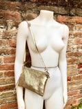 Small leather bag in GOLD .Cross body, shoulder bag or wristlet in GENUINE leather. Golden leather bag with adjustable strap. Gold purse
