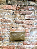 Small leather bag in GOLD .Cross body, shoulder bag or wristlet in GENUINE leather. Golden leather bag with adjustable strap. Gold purse
