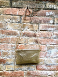 Small leather bag in GOLD .Cross body, shoulder bag or wristlet in GENUINE leather. Golden leather bag with adjustable strap. Gold purse