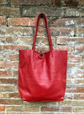 Large tote leather bag in m terracotta RED. Soft genuine leather shopper. Laptop or tablet carryall shoulder bag. Red leather purse