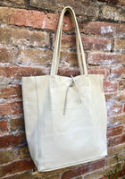 BROKEN WHITE tote bag with belt. Cream soft GENUINE leather bag + belt set. Large light beige leather bag. Computer, tablet or Laptop bag