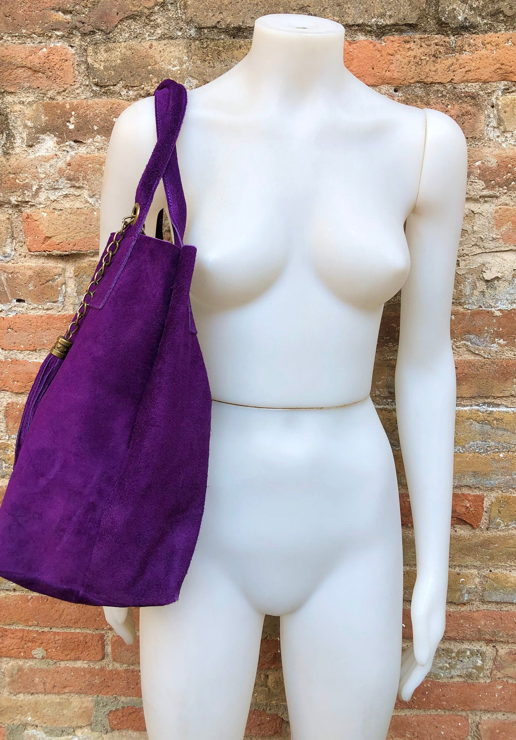 PURPLE leather shopper bag in genuine suede. Slouchy PURPLE color carry all tote bag for laptop, tablet, books. Purple leather purse