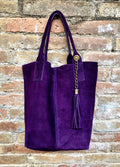 PURPLE leather shopper bag in genuine suede. Slouchy PURPLE color carry all tote bag for laptop, tablet, books. Purple leather purse