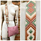 Small leather bag in PINK with extra guitar strap. GENUINE leather cross body bag. Pink purse with zipper and wistlet.